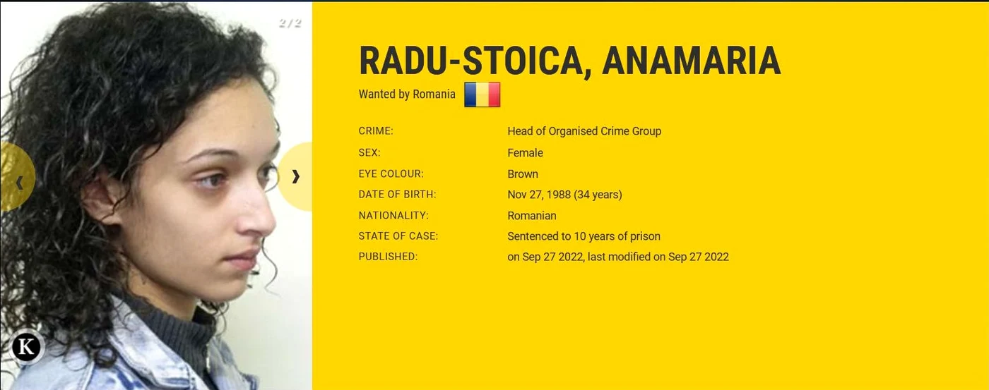 Anamaria Radu-Stoica a fugit din România în 2012 FOTO Europol