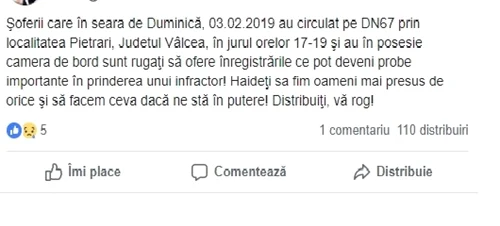 Mesajul prin care familia poliţistei care a rămas fără pistolul furat de acasă în timp ce era la serviciu - cere ajutor pe Facebook pentru identificarea spărgătorilor Foto FB Elena Andreea Dina