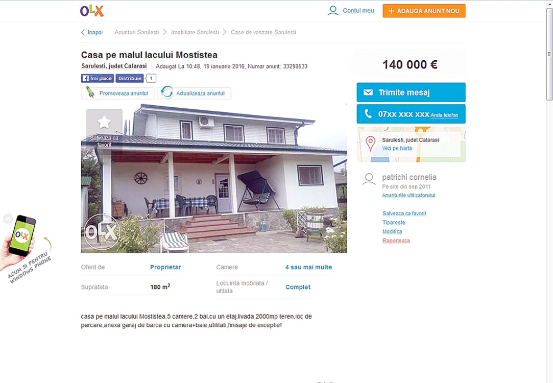 Pe casa de la Sărulești, Patrichi cere 140.000 de euro