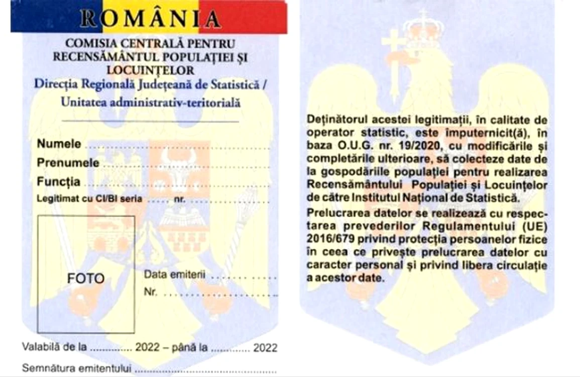 Model legitimație recenzor. Sursa: INS