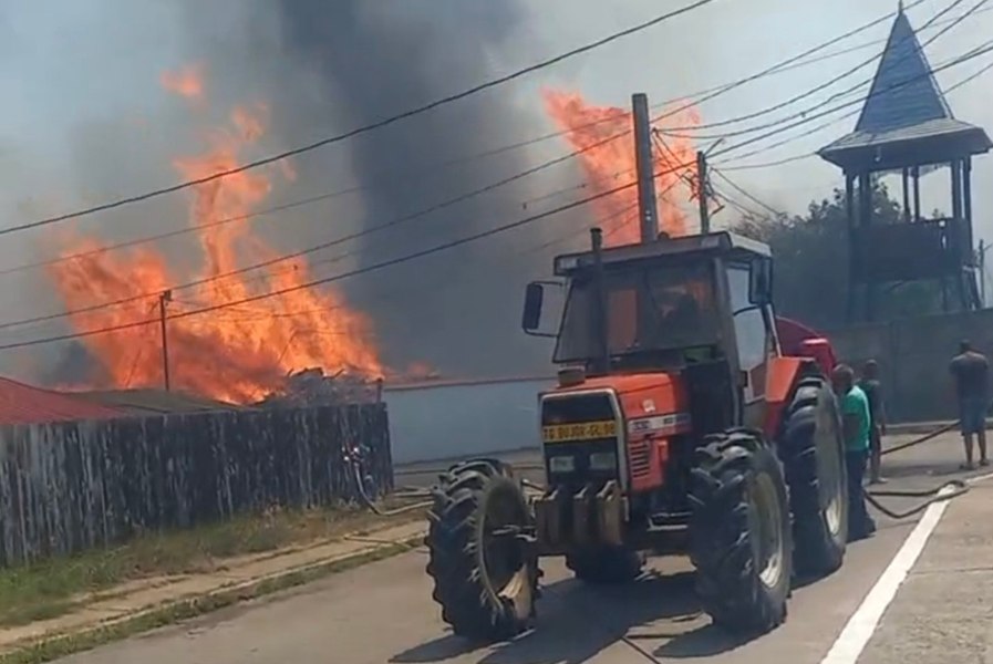 Incendiu uriaș în județul Galați. Flăcările au pârjolit peste 50 de hectare de vegetație și un depozit de lemne. Cinci persoane au suferit atacuri de panică