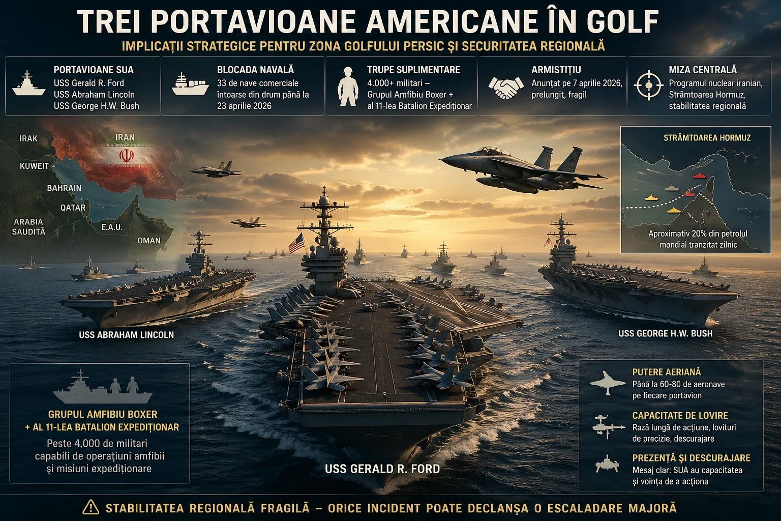 Trei portavioane americane în Golf