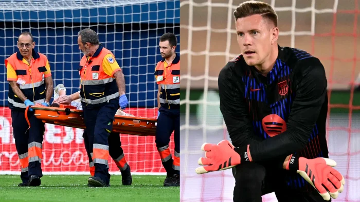 Ter Stegen a fost scos pe targă de pe teren. Foto Goal.com