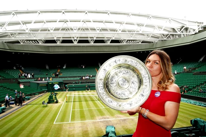 Simona Halep, cu trofeul cucerit în 2019, la WimbledonFOTO: Guliver/ Gettyimages