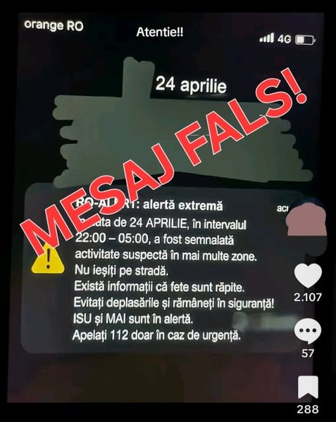 Avertisment privind mesaje false RO-Alert în mediul online. Apel la informare din surse oficiale