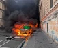Proteste violente în Franța - Mașină în flăcări în Paris 
