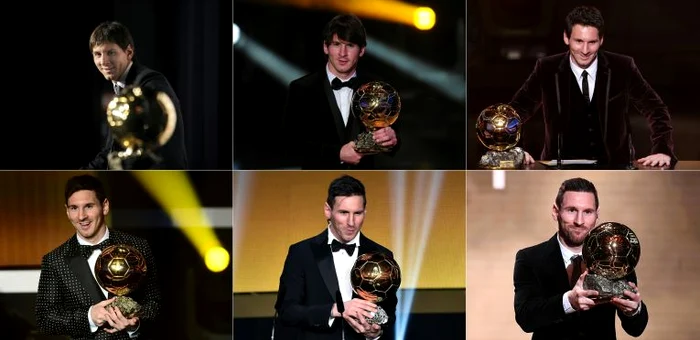 Lionel Messi si cele 6 Baloane de Aur cucerite din 2009 in 2019FOTO: AFP