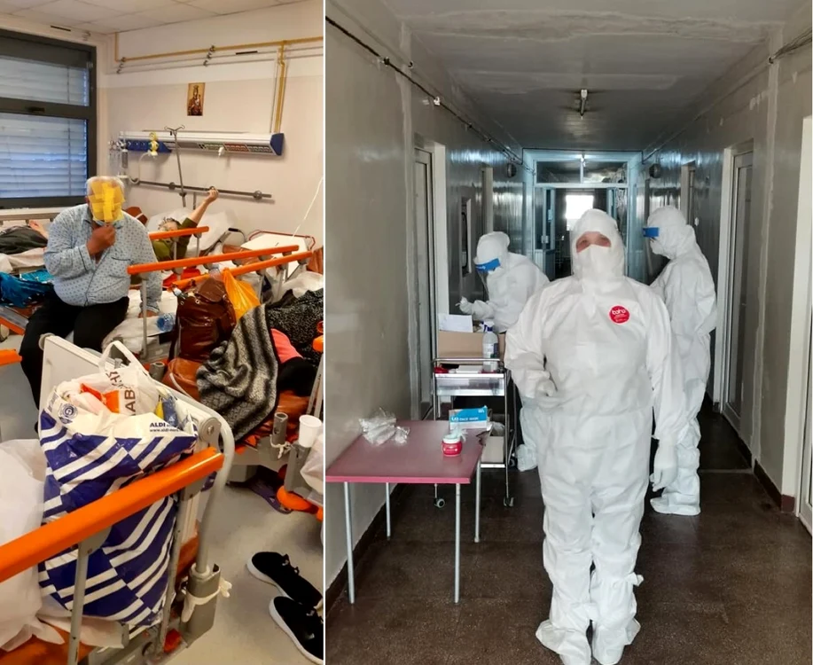 Aglomeraţia de la Unitatea de Primiri Urgenţe (sursa Adrian Pană) şi Secţia Boli Infecţioase a Spitalului Judeţean de Urgenţă Vâlcea Foto colaj
