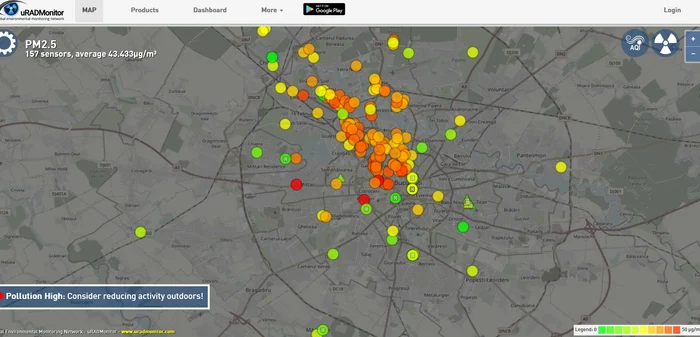 Calitatea aerului, monitorizată în București. Sursa: uradmonitor.com