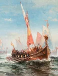 Flota vikingilor. Pictură de Edward Moran (© The Knohl Collection / Wikimedia Commons)