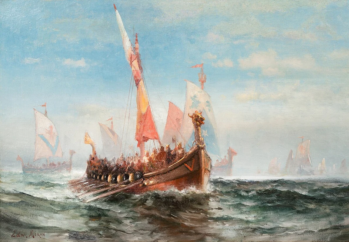 Flota vikingilor. Pictură de Edward Moran (© The Knohl Collection / Wikimedia Commons)