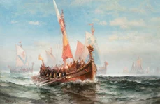Flota vikingilor. Pictură de Edward Moran (© The Knohl Collection / Wikimedia Commons)
