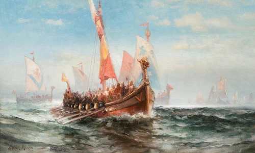 Flota vikingilor. Pictură de Edward Moran (© The Knohl Collection / Wikimedia Commons)