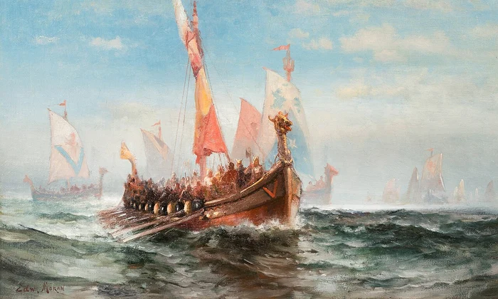 Flota vikingilor. Pictură de Edward Moran (© The Knohl Collection / Wikimedia Commons)