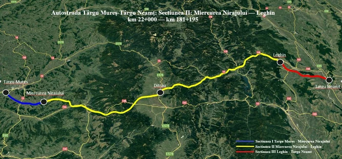 Traseul secţiunii II a Autostrăzii Târgu Mureş - Târgu Neamţ, Foto: Facebook Cristian Pistol