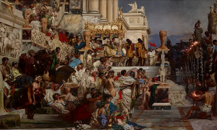 „Torțele lui Nero”, pictură de Henryk Siemiradzki (© Muzeul Național din Cracovia)