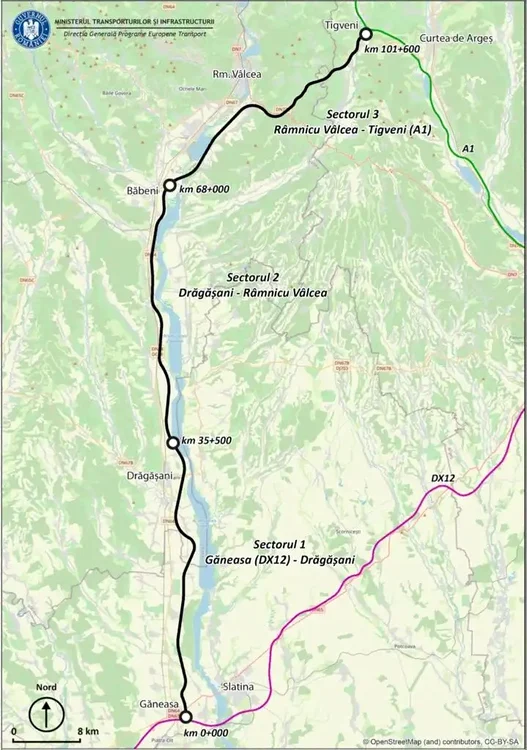 Legătura între DEx12 Drumul Expres Craiova Pitești și A1 Autostrada Sibiu Pitești Foto Google Maps