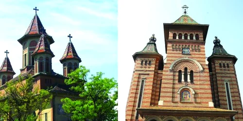 Biserica din Lovrin (stânga) şi Catedrala din Timişoara