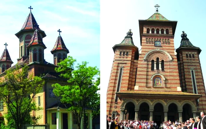 Biserica din Lovrin (stânga) şi Catedrala din Timişoara