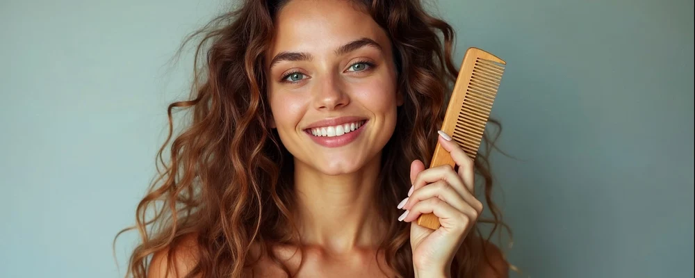 woman with curly hair holding comb jpg