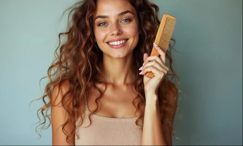 woman with curly hair holding comb jpg