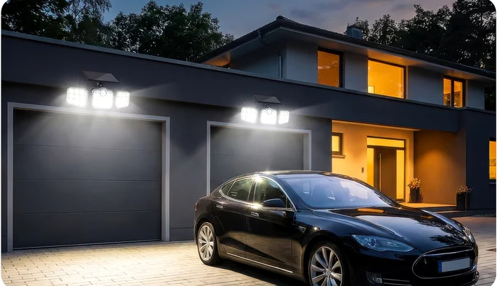 Lampă solară de exterior SeveShop 600 lm la intrarea în garaj Sursă eMAG jpg