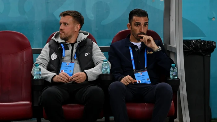 Mihai Pintilii și Elias Charalambous, antrenorii campioanei. Foto Facebook FCSB