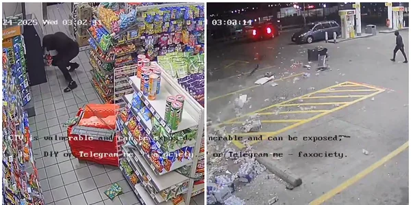 Doi indivizi au încercat să fure un bancomat dintr-un magazin dar l-au pierdut pe drum FOTO: X/@cooktx