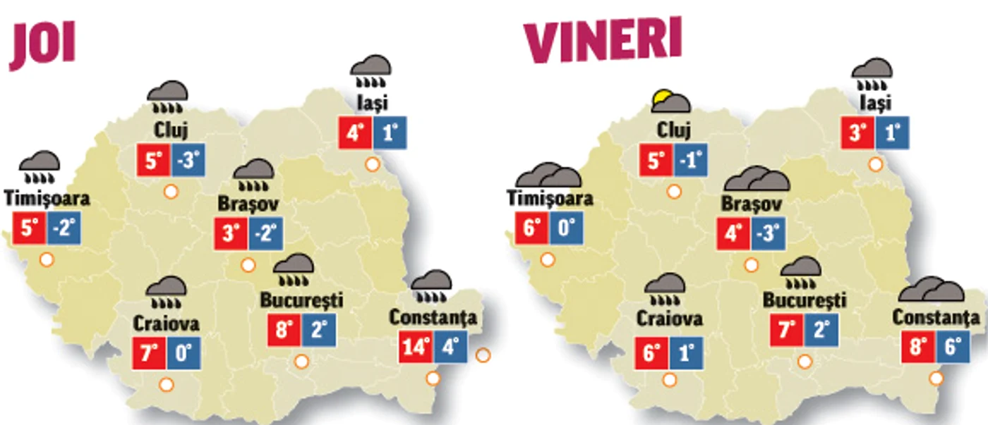 Prognoza meteo pentru următoarele două zile anunță că precipitațiile nu vor înceta