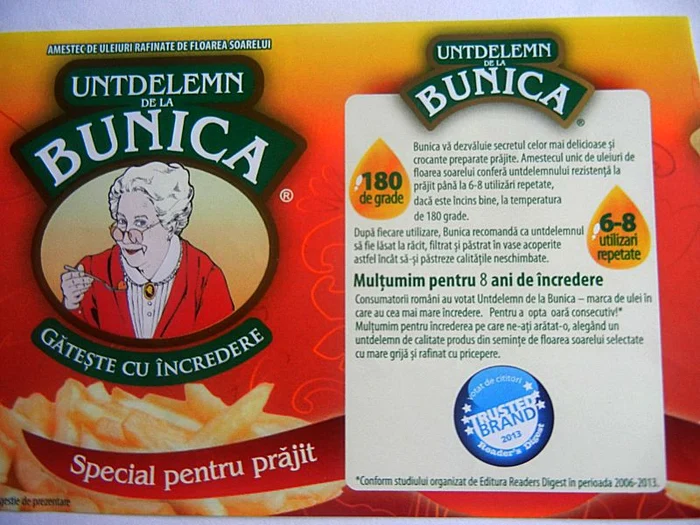 
    Conform etichetei, Untdelemnul "Bunica" poate fi folosit de 6-8 ori pentru prăjit  
