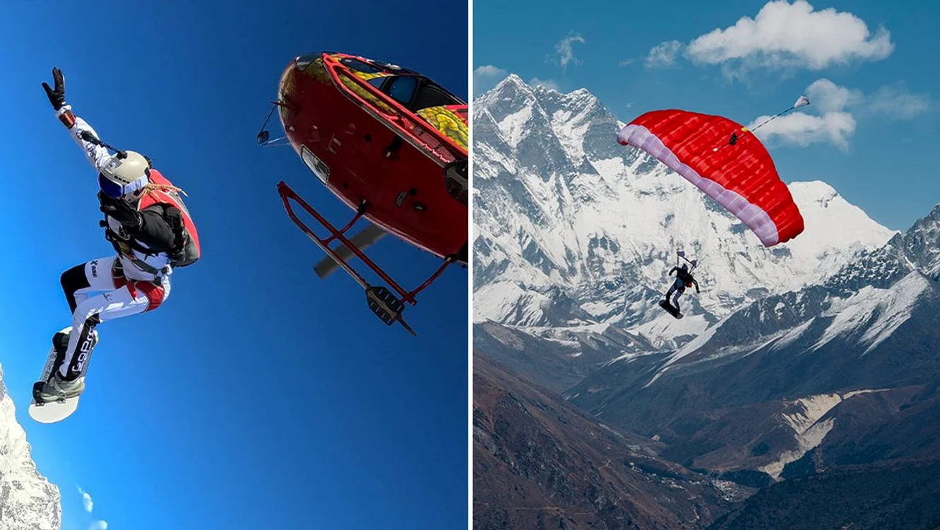 Olga Naumova a sărit cu placa dintr-un elicopter (Foto: Guinness World Records)