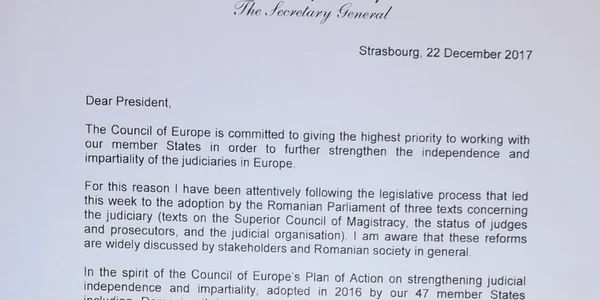 Scrisoare SG Consiliul Europei pentru Iohannis