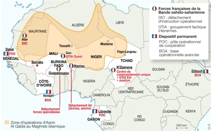 Harta dispozitivelor militare franceze din Africa