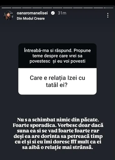 Postarea Oanei Roman - foto: Instagram 