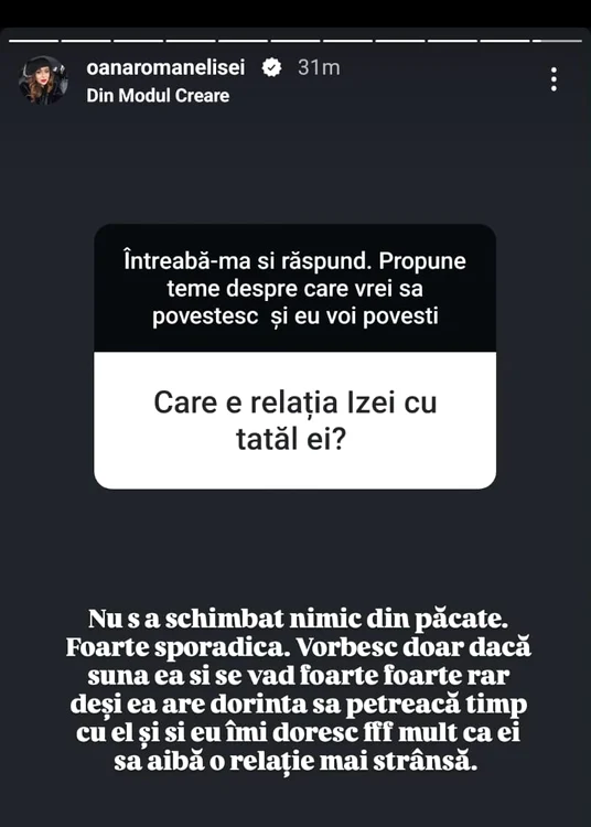 Postarea Oanei Roman - foto: Instagram