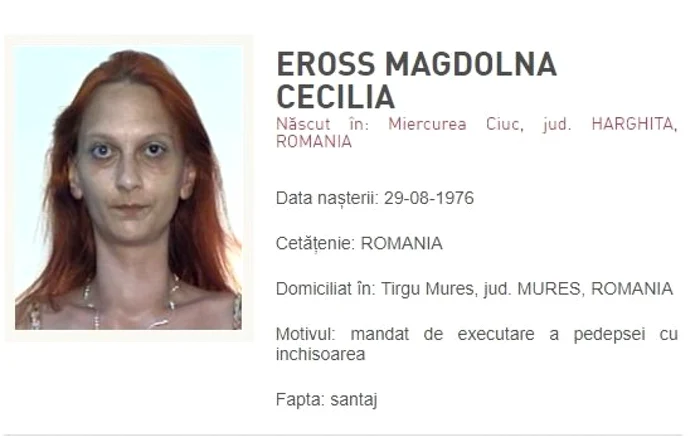 Informaţiile publicate de Poliţia Română după ce femeia a fost dată în urmărire