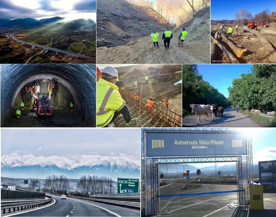 Autostrada Sibiu Pitești în diferite stadii de realizare în februarie 2024 Colaj Daciana Stoica