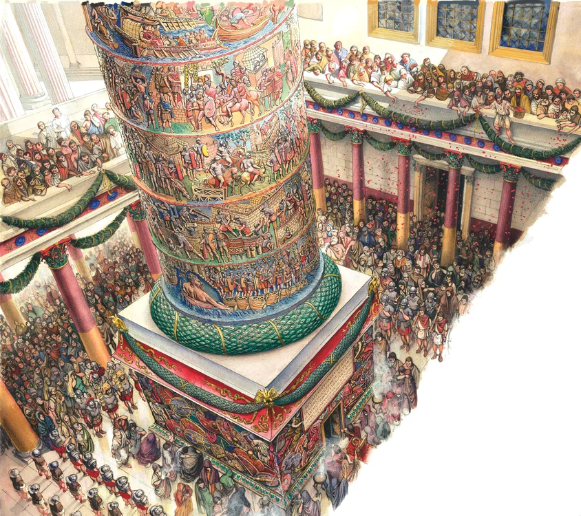 Reconstituire Columna lui Traian FOTO Radu Oltean, „Dacia. Războaiele cu romanii“, Editura Humanitas