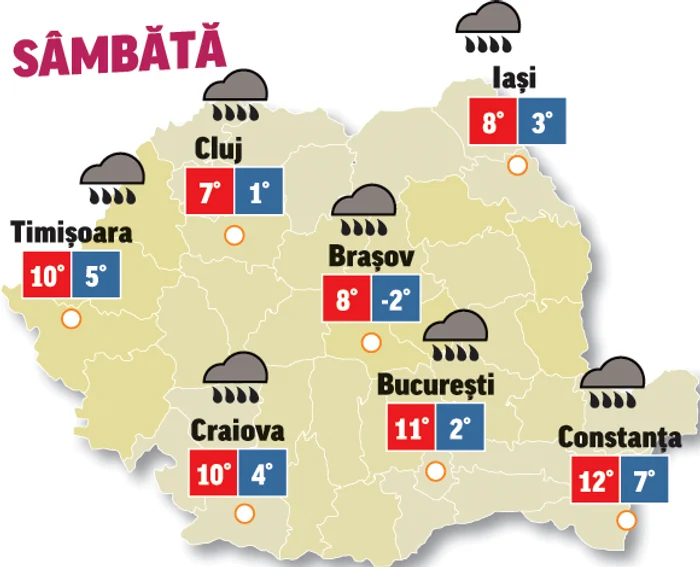 Astăzi va ploua în toate regiunile, iar vântul va bate cu putere, mai ales în zonele montane