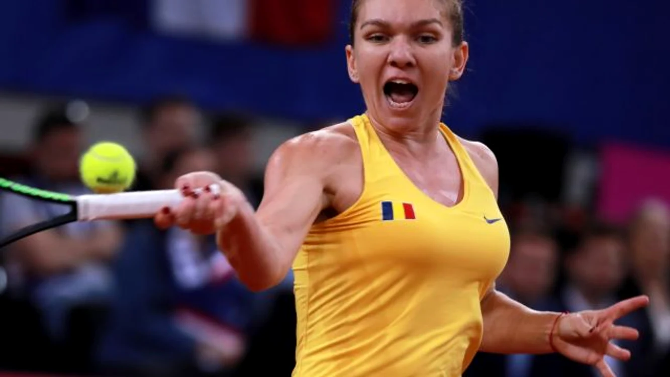 Fed Cup Franţa România partida dintre Kristina Mladenovici şi Simona Halep FOTO EPA/EFE / Christophe Petit Tesson