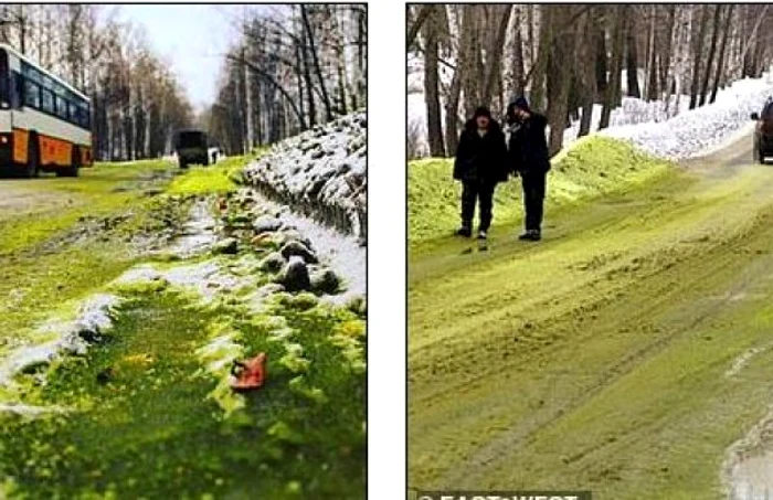 Zapada de culoare verde in Pervouralsk FOTO @East2West via Daily Mail