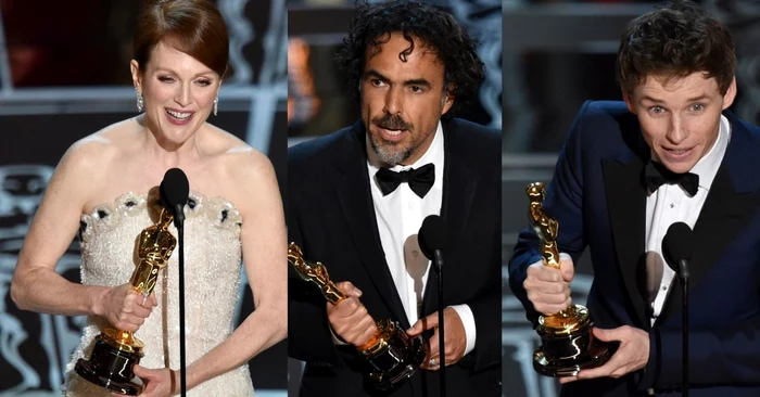 De la stânga la dreapta: actriţia Julianne Moore, cineastul Alejandro G. Iñárritu şi şi actorul Eddie Redmayne FOTO AP