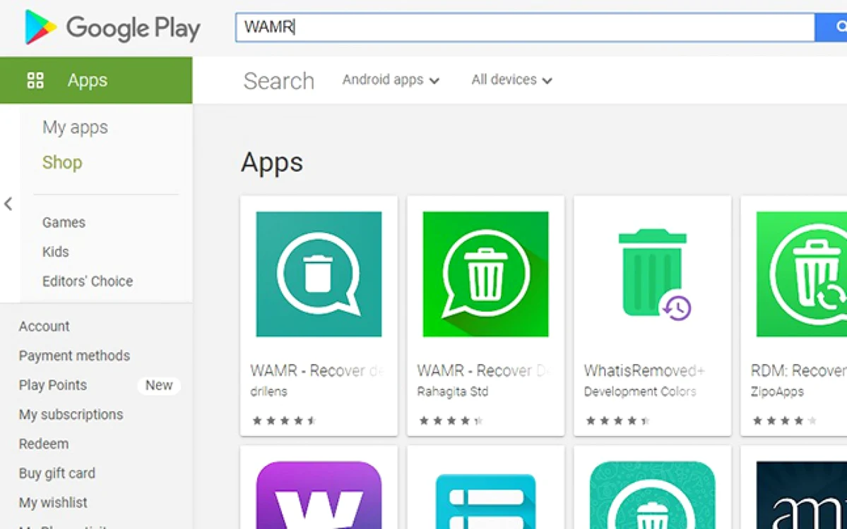 WAMR în Google Play.