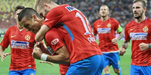 Marko Momcilovic de la FCSB se bucură dupa inscrierea unui gol in timpul meciului de fotbal contra echipei Dinamo Bucuresti etapa a XII-a a Ligii 1 Betano disputat pe Arena Nationala din Bucureşti FOTO Mediafax / Alexandra Pandrea