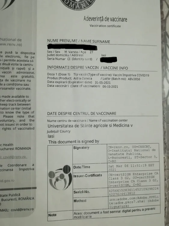 Adeverinţe vaccinare foto Andrei Luca