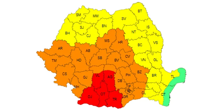 Harta caniculă - 22 iunie 2024 - foto Captură ANM
