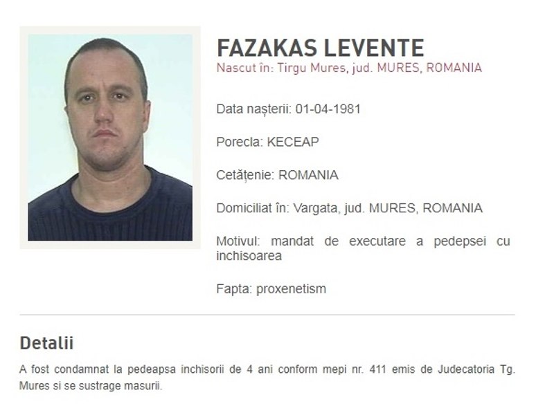 Patronul unui club de noapte din Târgu Mureș, condamnat definitiv pentru proxenetism. „Keceap” este dat în urmărire de Poliția Română