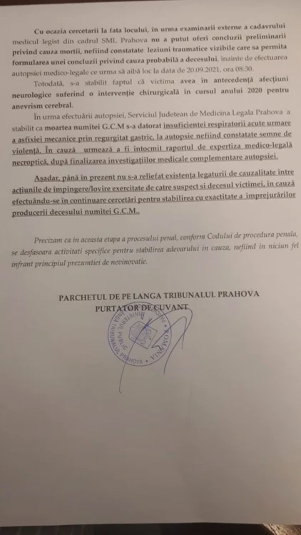 comunicat de presa crima sinaia