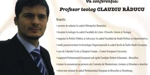 Profesorul teolog Claudiu Răducu este secretar de redacţie la Mitropolia Banatului