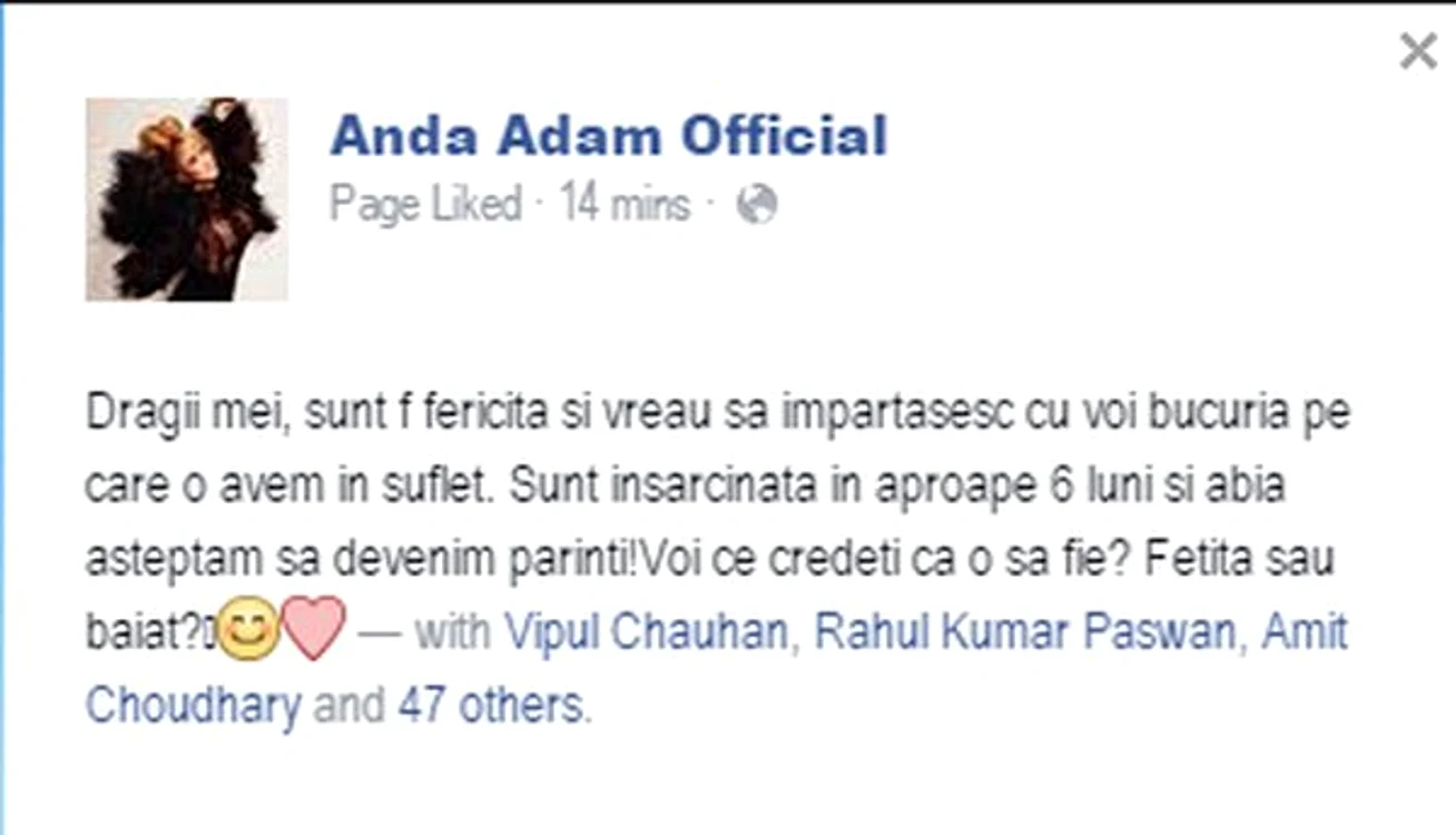 Mesajul publicat de Anda Adam pe Facebook